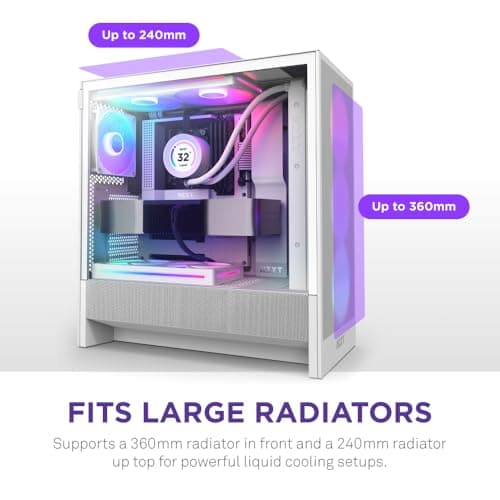 NZXT H5 Flow RGB 2024 - Compact ATX Mid-Tower PC Gaming Case - High Airflow - F360 RGB Core (CV) Included - 360mm Front & 240mm Top Radiator Support - Cable Management - Tempered Glass - White
