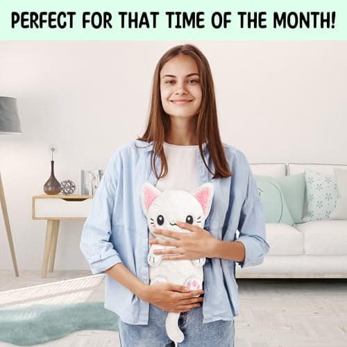 White Cat Microwavable 1.5 lbs Unscented Heating Pad for Women and Kids- Cute Soft Cozy Pillow Plush Heatable Warm Stuffed Animals - Kawaii Hot and Cold Plushie - White Cat Gifts for Girls and Women B0D78TJN7Z