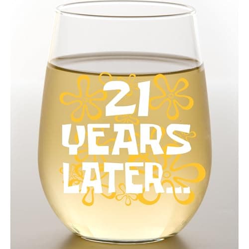 Funny 21st Birthday Gifts for Her – “21 Years Later” Design – 15oz Stemless Wine Glass – Cute and Nostalgic Gift for Women Turning 21, Birthday Celebration Decoration or Wine Lover Present