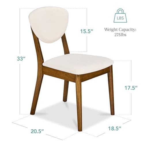 Best Choice Products Wooden Dining Chairs, Wood Mid-Century Modern Upholstered Side Chairs, Farmhouse Cushioned Dining Chairs Set of 4 for Dining Room - Walnut/Cream