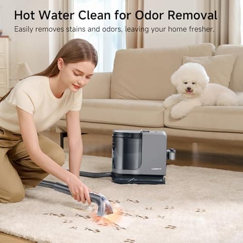 uwant Portable Carpet Cleaner with Steam& Heating System 18Kpa Powerful Suction Carpet Cleaner with 4 Cleaning Tools& Solution 2 in 1 Upholstery Cleaner Steam Cleaner for Pets, Car