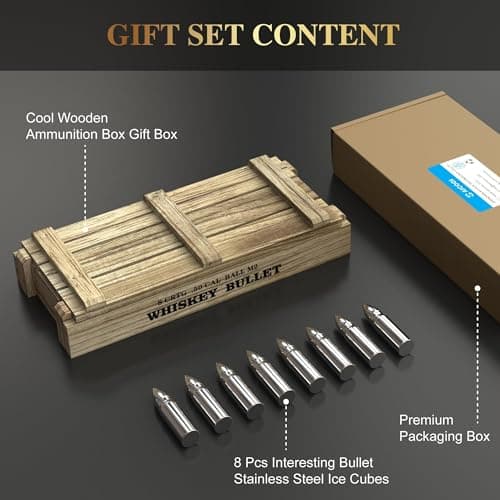 Reusable stainless steel whiskey chillers; birthday, anniversary & Father's Day gifts for men, Dad, husband or boyfriend. 8Pcs Bullet Whiskey Stones, Reusable Metal Ice Cubes, Whiskey Gifts for Men B0DCP33PNX