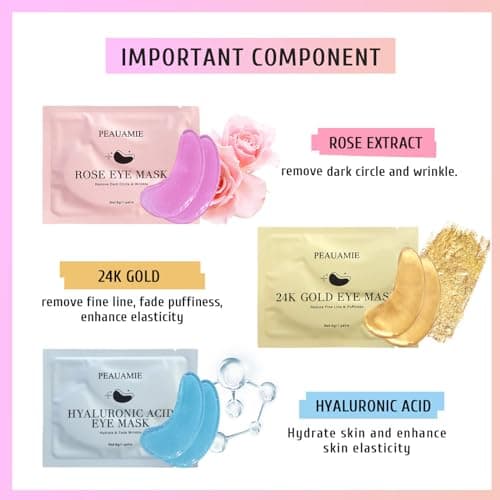 PEAUAMIE Under Eye Patches Gold and Hyaluronic Acid for puffy eyes,Rose Eye Masks for Dark Circles and Puffiness skin care Smooth Wrinkles products 30 Pairs B0BS8Y2FLK