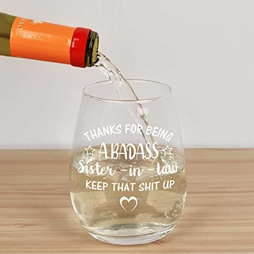 Futtumy Sisters Gifts for Sister-in-law, Thanks for Being A Sister-in-Law Stemless Wine Glass, Funny Mother’s Day Birthday Gift Christmas Gift Thank You Gifts from Soul Sisters, 15oz