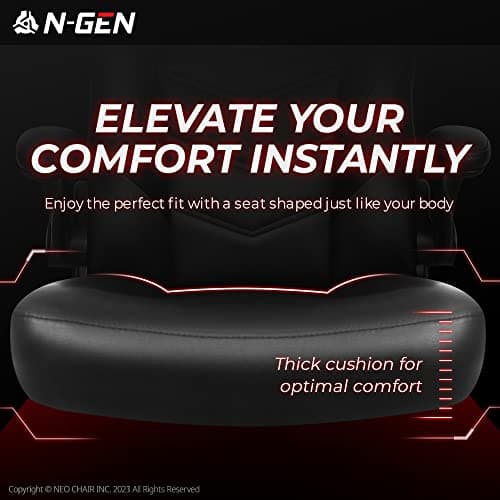 N-GEN Video Gaming Chair Ergonomic Computer Desk Office Chair with Lumbar Support Adjustable Height Swivel Wheels Flip-Up Arms PU Leather Home and Office (Black)