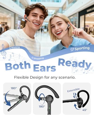 Ngsod Bluetooth Headset V5.4, Bluetooth Earpiece with 500mAh Charging Case, 50H Talk Time Wireless Headset with Mic for Computer Cell Phones, Hands Free Noise Canceling Headphones for Work Trucker