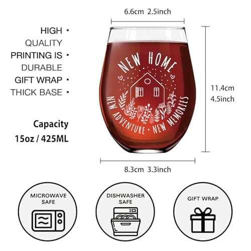 Housewarming Wine Glass Gifts for Couple, Stemless Wine Glasses Bottle Bag Candle Set for New Apartment, Blessing gifts for Women, Men, Couple, First Time Home Buyers, Homeowners, Family -149
