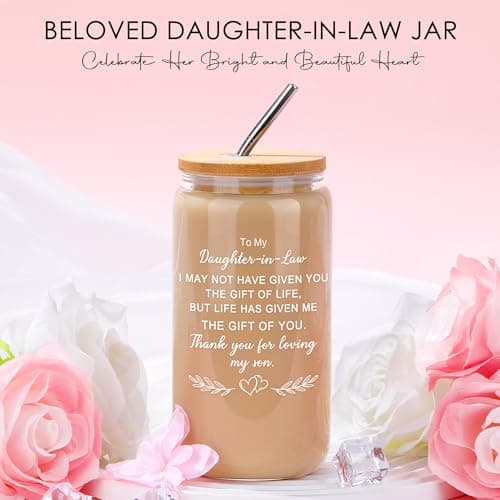 Saineron Daughter in Law Gifts from Mother in Law Future Daughter-in-Law Birthday Gifts Thoughtful Wedding Day, Anniversary, Happy Birthday Gift Includes Canvas Tote Bag, 16oz Glass Cup B0FSSGJ5CL