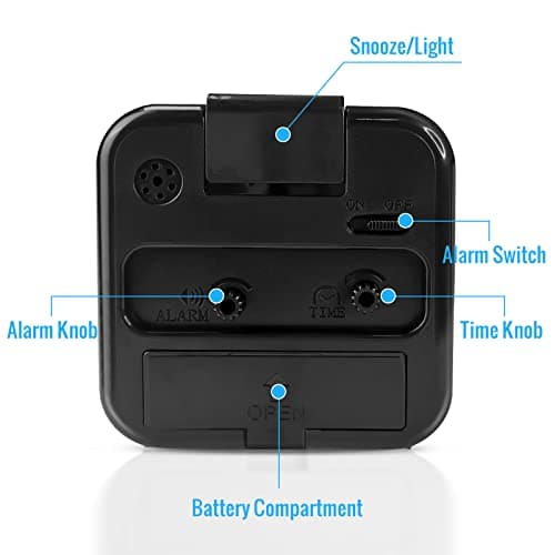 Lamisola Small Analog Travel Alarm Clock, Battery Operated Desk Table Shelf Clock for Kids, Quieter Bedside Alarm Clocks for Bedrooms Bathroom Living Room Kitchen, Black