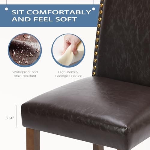 DUMOS Dining Chairs Set of 4, Modern PU Leather Kitchen Table Chairs with Wooden Legs and Padded Seat for Dining Room/Kitchen/Living Room/Restaurant, Brown