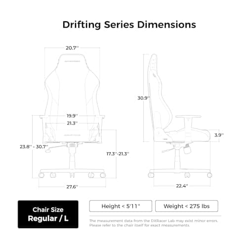 DXRacer Drifting L Ergonomic Video Gaming Chair with Lumbar Support and Headrest, Office Reclining Computer Chair for Adults (EPU Leatherette, Zero)