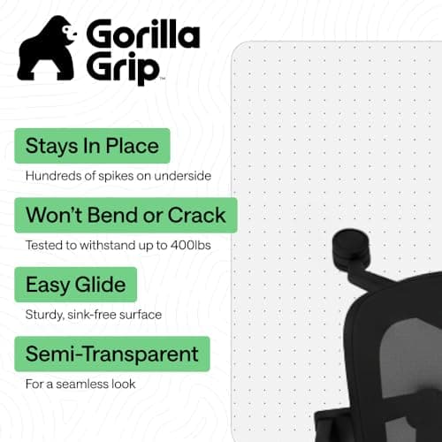 GORILLA GRIP Slip Resistant Clear Office Chair Mat for Carpet Floors, 36x48 Smooth Rolling Glide Under Desk, Heavy Duty Plastic Computer Mats and Carpeted Floor Protector, Work and Gaming Chairs