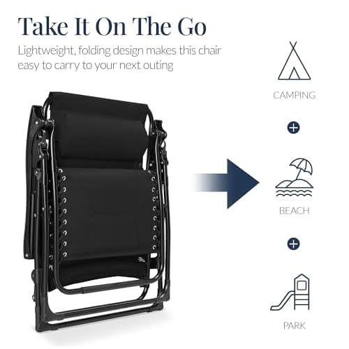 Best Choice Products Oversized Padded Zero Gravity Chair, Folding Outdoor Patio Recliner, XL Anti Gravity Lounger for Backyard w/Headrest, Cup Holder, Side Tray, Polyester Mesh - Black
