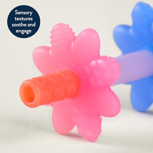 Itzy Ritzy Teensy Tube Teether – Textured Hollow Baby Teething Tube That Reaches Front Teeth & Back Molars, Made of Soft Silicone (Pink Rainbow)