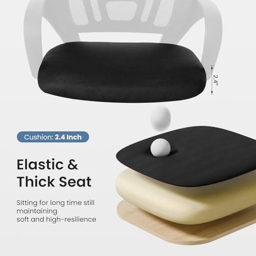 DUMOS Home Office Chair - Ergonomic Mid Back Mesh Desk Chair with Lumbar Support & Rocking Mode, Height Adjustable with Fixed Armrest, for Computer, Gaming, Meeting, 360° Swivel, Black