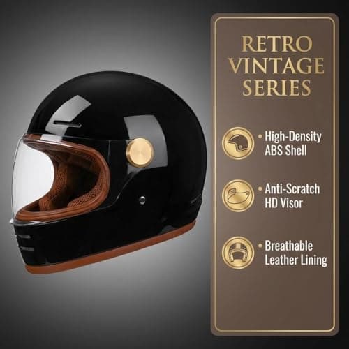 Retro Motorcycle Helmet for Adults?Vintage Full Face Helmet with Ventilation System, Waterproof Design for Motorcycle Riding