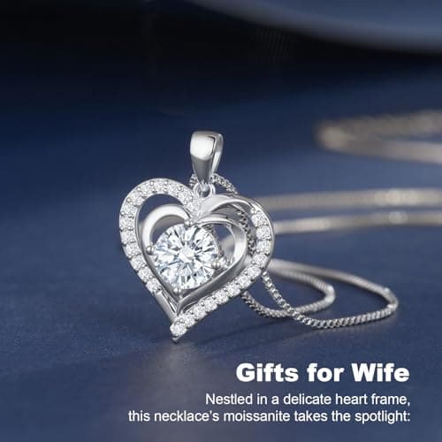 waitrose Moissanite Heart Necklace for Women Birthday Gifts for Wife S925 Sterling Silver Jewelry for Christmas Anniversary Valentine Birthday Gift for Her Girlfriend Mom