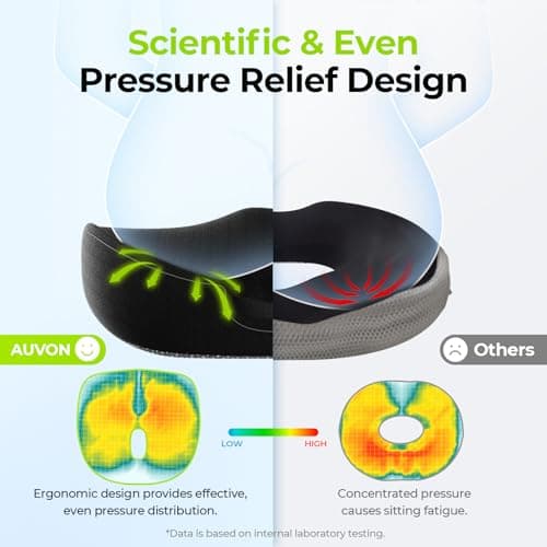 AUVON Innovative Donut Pillow Hemorrhoids Scientific Center Hole and Tailbone Cutout, Orthopedic Pain Relief Donut Seat Cushion for Coccyx, Sciatica, Postpartum Pregnancy, After Surgery Sitting Relief