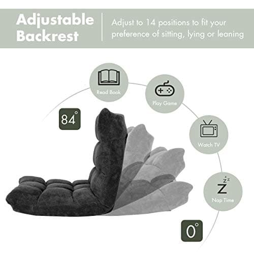 S AFSTAR Cushioned Floor Chair, 14-Position Adjustable Padded Lazy Recliner with Comfortable Back Support and Skin-Friendly Cover, Great for Reading, Playing Game, Meditating (Mysterious Black)