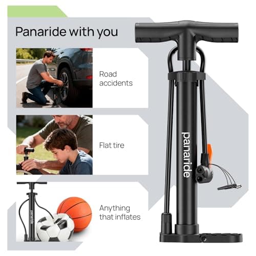 Bike Pump Floor, Advanced Bike Tire Inflator, Bicycle Hand Air Pump with Dual Presta and Schrader Valves, Handheld Pump, Suitable for Road and Mountain Bikes, Baby Stroller, Balls