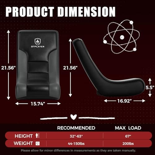 GTPLAYER Floor Rocker Gaming Chair – Adjustable Angle Limiter, Ultra Lightweight Ergonomic Floor Rocking Game Seat for Gaming and Lounging, Black