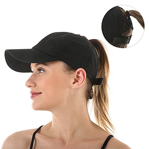 HGGE Womens Criss Cross Ponytail Baseball Cap Adjustable High Messy Bun Ponycap Quick Drying Hat