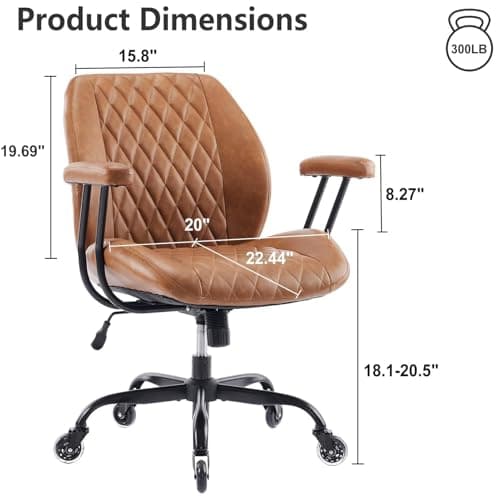 YFO Home Office Desk Chair Office Rubber Casters Ergonomic Computer Chair with Lumbar Support Adjustable Height Rolling Swivel Executive Task Armrests Chair, Brown Leather