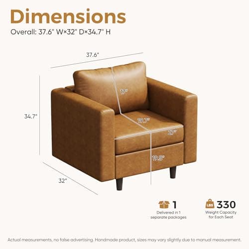 ABCASA Faux Leather Oversized Accent Chair with Storage Deep Seat Single Sofa Large Reading Armchair for Living Room Bedroom Office Brown