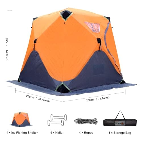 ABXMAS Ice Fishing Shelter 3-4 Person, Portable Insulated Ice Fishing Tent with Stove Jack, Hub-Style Shelter Shanty Waterproof 600D Insulated Layer 2 Doors 2 Windows for Winter
