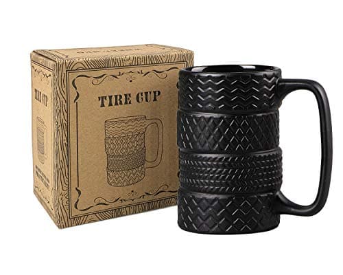 VanEnjoy 3D Cool Black Tyre Tire Shaped Frosted Ceramic Mug Large Coffee Tea Cup Unique Gifts Car Fans 14 oz(400ml) B07M5Q8RXP