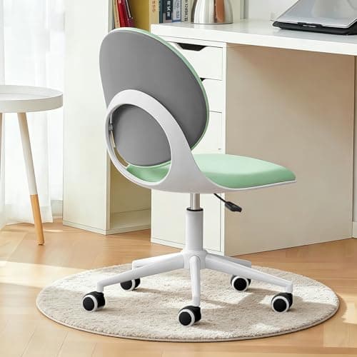 Modern Home Office Chair, Armless Faux Leather Fabric Desk Chair with Mid-Back, Swivel Height Adjustable Ergonomic Computer Task Chair for Office, Bedroom, Make Up, Study