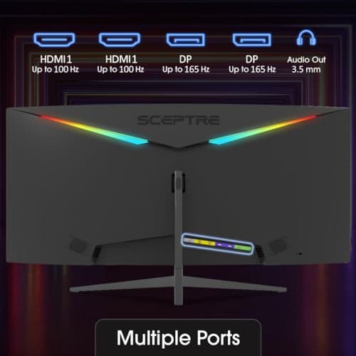 Sceptre 34-Inch Curved Ultrawide WQHD Monitor (3440 × 1440), R1500, up to 180Hz/165Hz, DisplayPort x2, 99% sRGB, 1ms, Built-in Speakers, Machine Black, 2025 (C345B-QUT168)