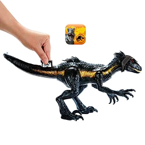 Mattel Jurassic World Dinosaur Figure Indoraptor Track N Attack with Tracking Gear & 3 Attack Features, Toy Gift with Physical & Digital Play