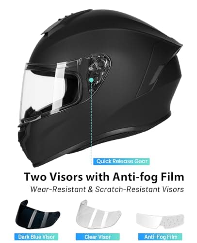 Favoto Full Face Motorcycle Helmet DOT Approved, Cascos Para Motos Snowmobile Dirt Bike Helmet for Adults Men Women, Anti-Fog Film Included, Black, Medium