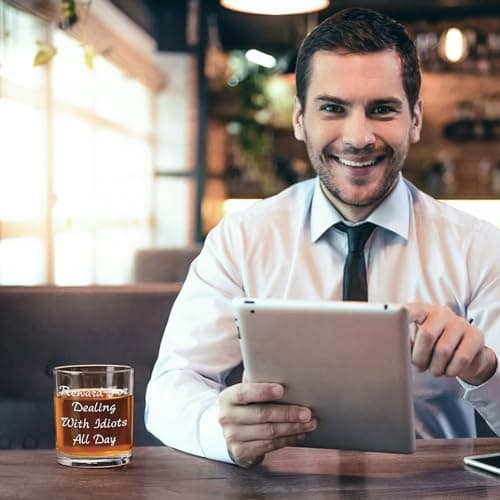 Futtumy Reward For Dealing With Idiots All Day Whiskey Glass, Funny Gifts for Men Coworker Friend Husband Boss Him, Novelty Old Fashioned Glass for Christmas Fathers Day Bosses Day Birthday, 10 oz