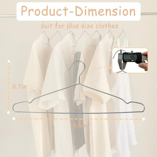 Extra Wide Wire Hangers for Plus Size Clothes, 19.6 Inch Stainless Steel Plus Size Hangers Ideal for XL, XXL Shirts, Coats, Dresses, Etc. Silver. 10pk.
