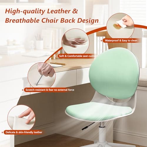 Modern Home Office Chair, Armless Faux Leather Fabric Desk Chair with Mid-Back, Swivel Height Adjustable Ergonomic Computer Task Chair for Office, Bedroom, Make Up, Study