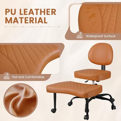 Shahoo Ergonomic Cross Legged Office Chair with Wheels - Adjustable Height Kneeling Meditation Chairs for ADHD, Yoga & Desk Work - Wide Criss Cross Seat with Lumbar Support, (Faux PU,Brown)