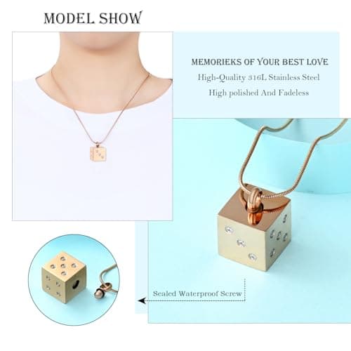 Stainless Steel Memorial Necklace Ash Holder for Pet Human Keepsake Ash Jewelry Bereavement Gift for Women Men with Fill tool Hearbeingt Dice Urn Necklaces Cremation Jewelry for Ashes Keepsake Pendant B09D2ZPQQ2