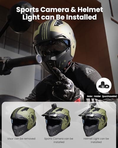 ILM Open Face Motorcycle 3/4 Half Helmet for Men and Women, Vintage Retro Helmet with Visor for Moped ATV Cruiser Scooter DOT Model Z302(Army Green,X-Large)
