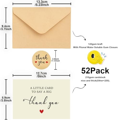 52 Pack 210GSM | Thank You Cards | Thank You Cards & Notes with Envelopes | Pefect for Baby Shower, Wedding, Teacher, Graduation, Business, Holiday, and Christmas | Teacher Appreciation Gifts B0D79LRWXP