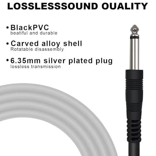 HixYaxi USB Guitar Cable for Instruments Recording 10FT USB-A to 6.35mm 1/4 TS Gold-Plated Cable Audio Adapter for Eletronic Guitar, Bass, Piano Recording Compatible with PC, Mac etc. - 10FT/3.1M