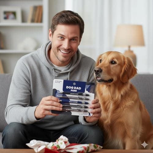 Funny Dog Dad Gift Pen Set – 5 Black Ink Ballpoint Pens with Stylus Tip & Metal Barrel with Doggy-Themed Quotes – Cool Dog Dad Gift for Men for Christmas, Stocking Stuffers, Birthday, Father’s Day