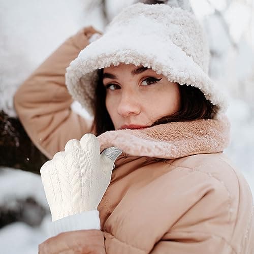 Achiou Women Winter Gloves, Touch Screen Texting Gloves, Elastic Soft Warm Knit Lined, One Size