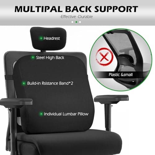 Extra Wide Seat Office Chair for Big and Tall 500lbs, with High Back Adjustable Headrest Lumbar Support Arms Wheels Heavy Duty (Breathable Fabric Seat)