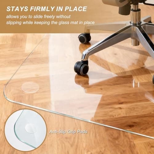Vicwe Glass Chair Mat for Carpet,32"x48" Tempered Glass Office Chair Mat,1/5" Thick Glass Chair Mat with Rounded and Polished Edges,Smooth Glide for Carpet & Hardwood Floor Protection