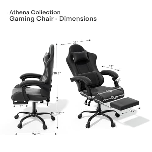 Athena Collection Gaming Chair, Ergonomic Gaming Chair with Footrest & Headrest Lumbar Support, Height Adjustable Swivel Computer Chair Office Chair Adults(Carbon Fiber Black)