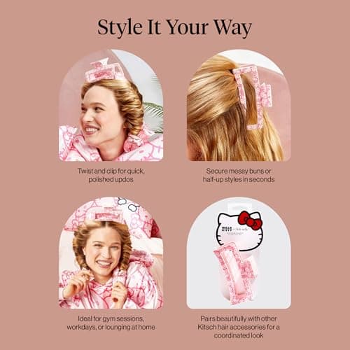 Kitsch Hello Kitty Recycled Plastic Jumbo Claw Clip, Extra Large claw Clips for Thick Hair, Big Hair Clips for Thin Hair | Ideal Gifts for Women (1 Piece, Pink Kitty Faces)