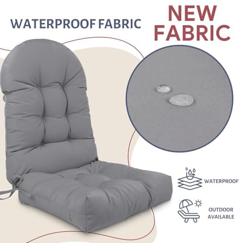 Adirondack Chair Cushion,Outdoor Waterproof Rocking Chair Cushion 44x19x4in Gray Non-Slip High Back Patio Chair Cushions, Comfortable Weather Resistance Seat Pad