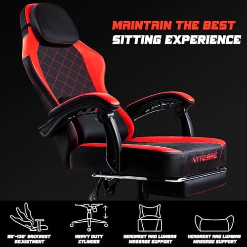 VITESSE Ergonomic Video Gaming Chair for Adults, 400 lbs PC Computer Chair, Racing Office Chair, Silla Gamer Height Adjustable Swivel Chair with Lumbar Vibration Support and Headrest(Red)